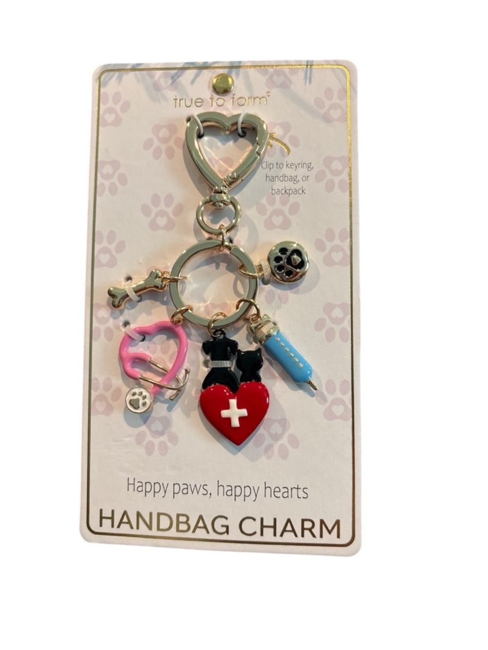 True to Form Pink & Red Veterinary Heart Handbag Charm